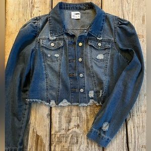 Ci Sono Cropped Puff Sleeve Denim Jacket. Size L
